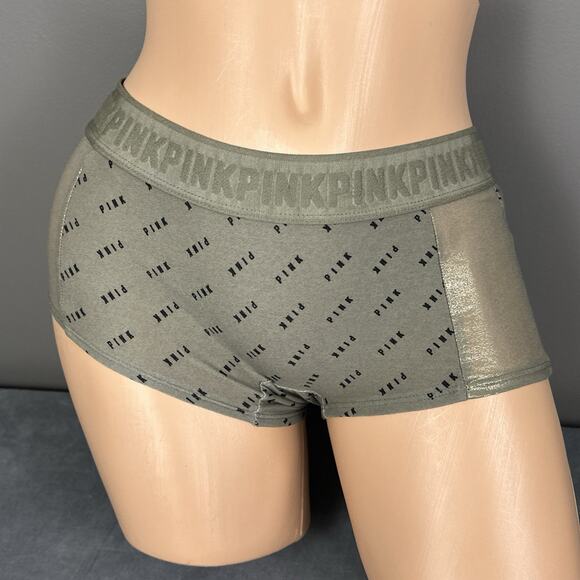 Pink Victoria's Secret Boyshort Boxer 2018 Medium Olive Green Panties Panty New - Picture 1 of 10